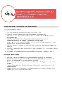 Lire la suite à propos de l’article RECRUTEMENT D’UN PUERICULTEUR/UNE PUERICULTRICE POUR LES ECOLESLENSOISES (H/F/X)Activités demandées par la fonction (liste non exhaustive)